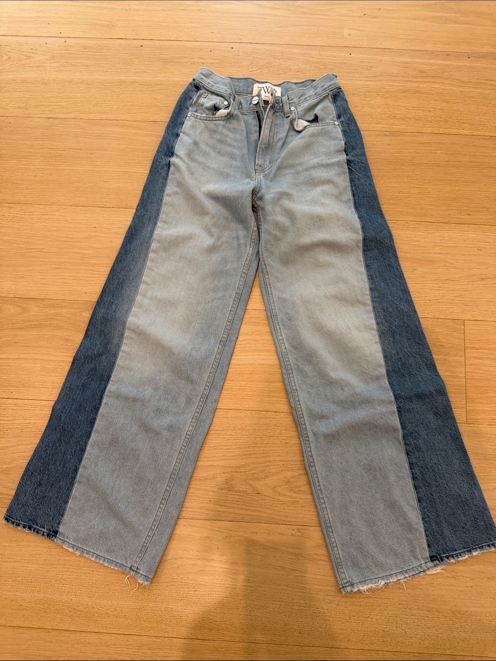 TWP Two-Tone Panel Wide Leg Jeans - Light & Dark Denim